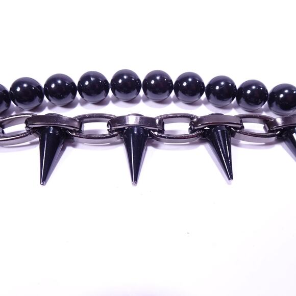 Joomi Lim Women's Single Row Spike Black Bead Two Row Bracelet NWOT 168 - Picture 7 of 8